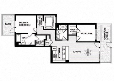 Floor plan for 2 beds, 2 baths, 1170 sqft